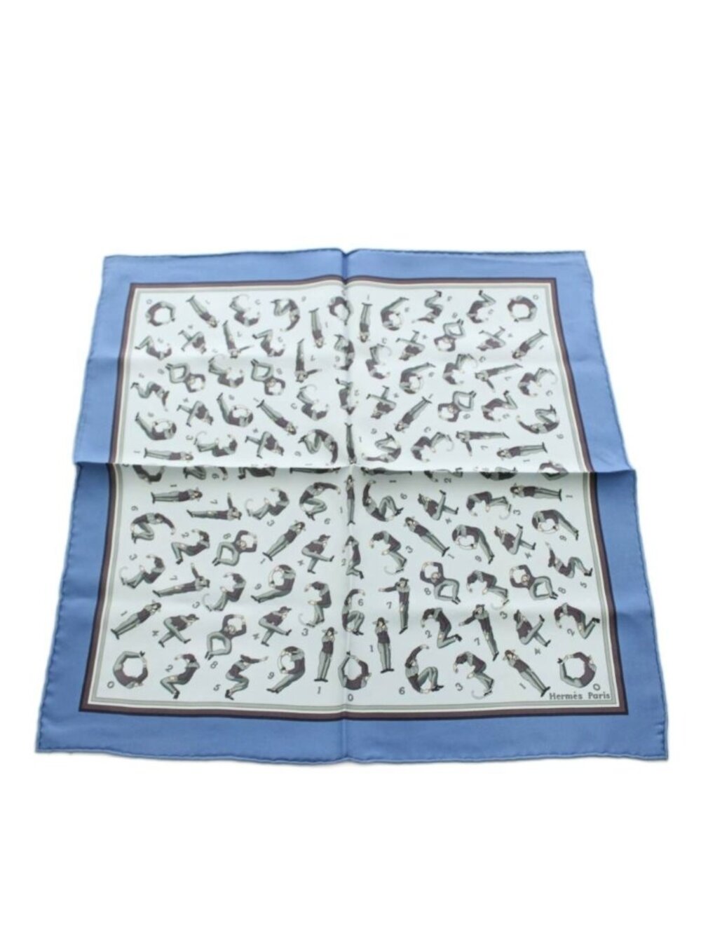Hermes Carre 45 Gavroche Human Numbers Scarf All Over Pattern Silk Light Blue - Picture 1 of 8